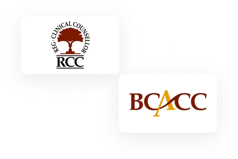 Two logos for Registered Clinical Counsellor, featuring the words bccc and kccc.