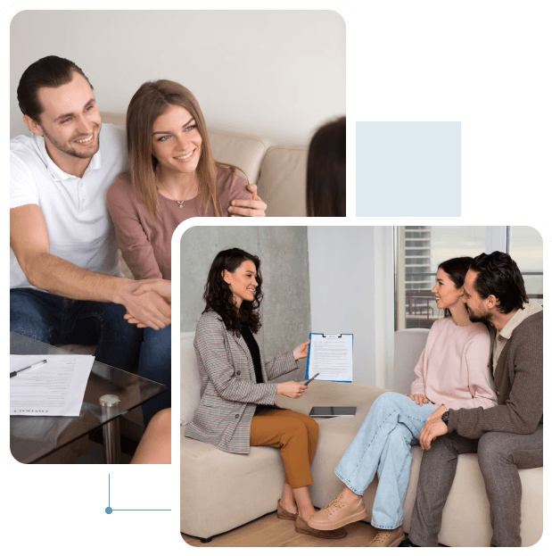 Four pictures depicting a couple engaged in a mental health counseling session.