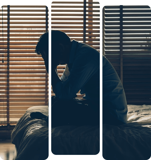 Three silhouettes depicting men's mental health on a bed.