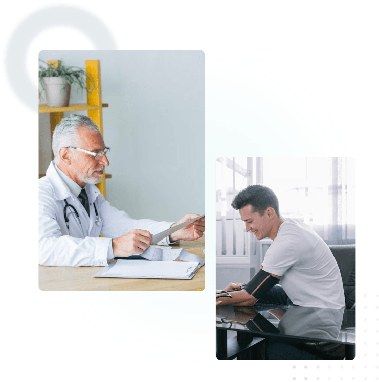 An encounter between a clinical counsellor and a patient captured in two desk images.