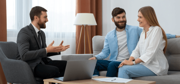 Three people discussing mental health on a couch.