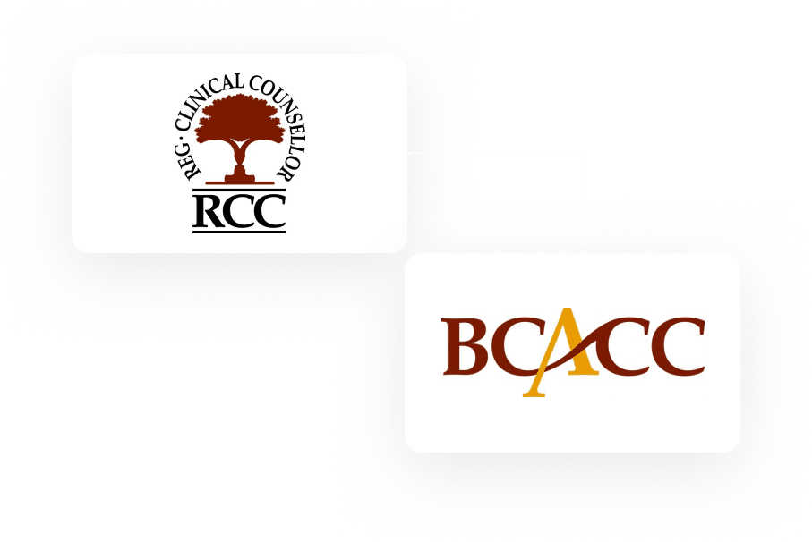 Two logos for Registered Clinical Counsellor, featuring the words bccc and kccc.