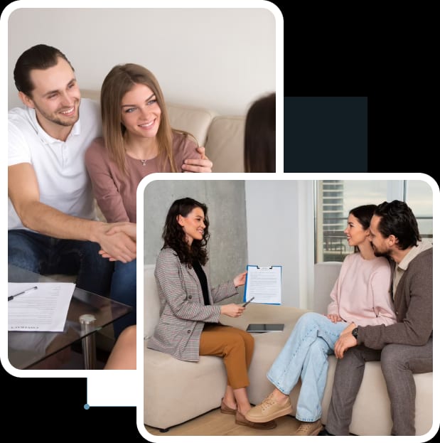 Four pictures depicting a couple engaged in a mental health counseling session.