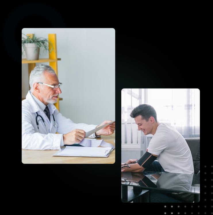 An encounter between a clinical counsellor and a patient captured in two desk images.